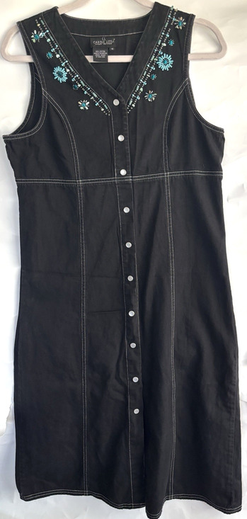 Carole Little Dresses & Skirts - Carole Little Sport Petites 10 Black Cotton Sleeveless V-Neck Button Dress Beads